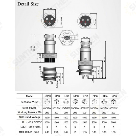 GX16-8 16mm 8 Pin Male & Female Wire Panel Connector Circular Aviation Connector Socket Plug