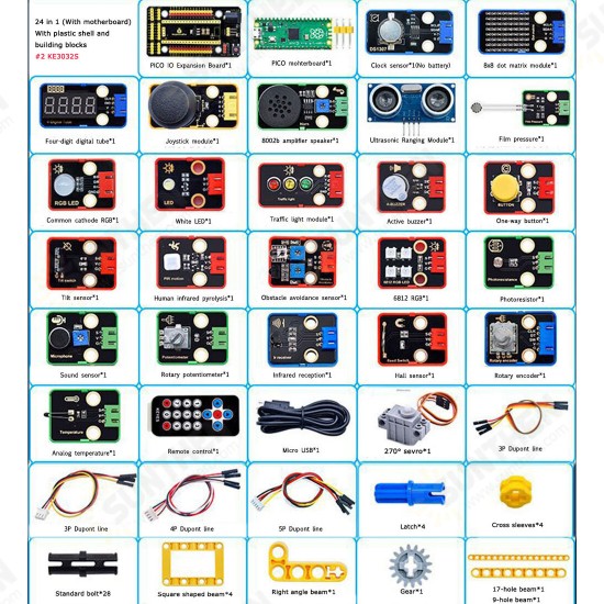 24 in 1 Sensor Kit Getting Started with Raspberry Pi Pico Development Board Basics MicroPython Programming