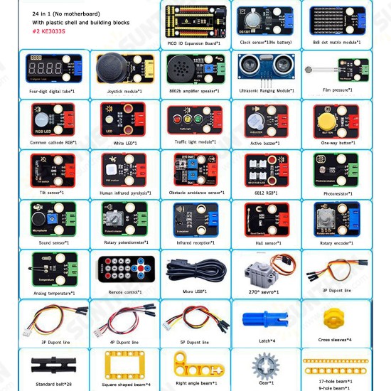 24 in 1 Sensor Kit Getting Started without Raspberry Pi Pico Development Board Basics MicroPython Programming