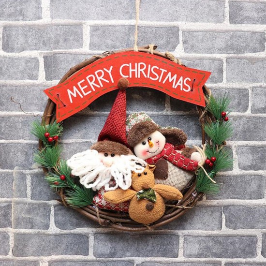 Christmas Rattan Wreath Wall Door Decorations Santa Claus Snowman Bear Garland