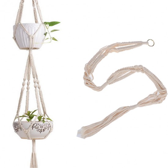 Double Layer Handmade Cotton Flower Pot Hanging Basket Flower Hanger Ropes Garden Home Decoration