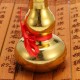 Gold Brass Feng Sui Gourd with Red Ribbon Good Luck Collection Decorations