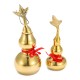 Gold Brass Feng Sui Gourd with Red Ribbon Good Luck Collection Decorations