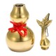 Gold Brass Feng Sui Gourd with Red Ribbon Good Luck Collection Decorations