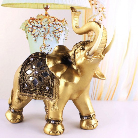 Lucky Charm Fengshui Mascot Golden Elephant Resin Mini Statue Home Desk Ornaments Gifts Home Decorations