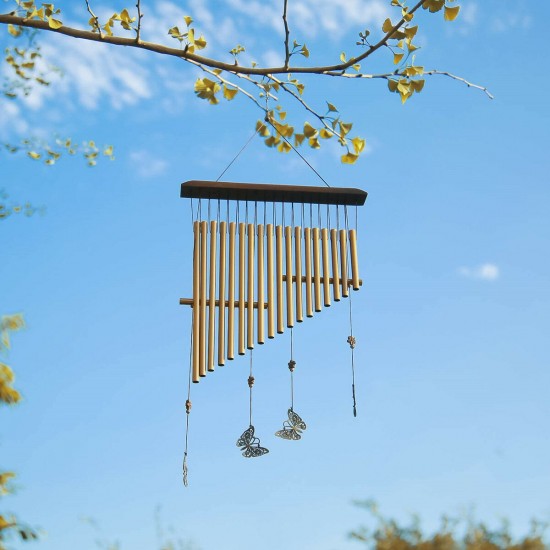 Outdoor Wind Chimes Melodic Tones Butterfly Harp Wind Chimes Handmade Wood for Home Garden Patio Decoration