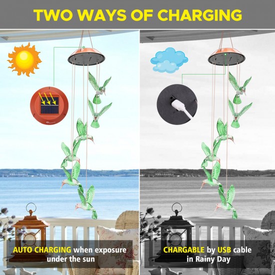 Wind Chime Solar Hummingbird Wind Chimes Outdoor/Indoor Light Color Changing LED Solar Wind Chime Gift for Mom & Grandma for Decor Yard Decorations