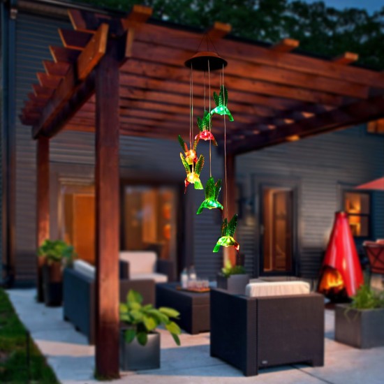 Wind Chime Solar Hummingbird Wind Chimes Outdoor/Indoor Light Color Changing LED Solar Wind Chime Gift for Mom & Grandma for Decor Yard Decorations