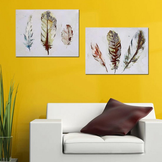 2Pcs Watercolour Feather Canvas Print Paintings Pretty Wall Art Picture Home Gift