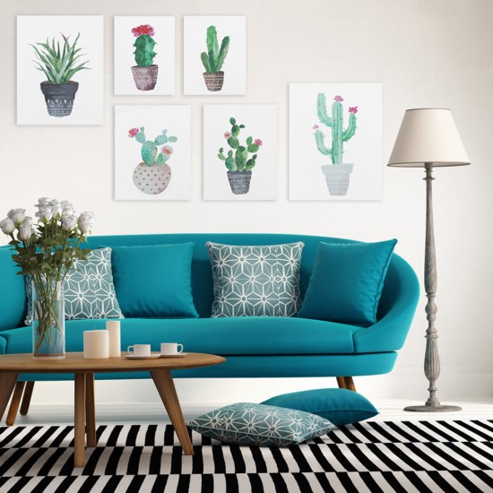 Watercolor Cactus Canvas Painting Unframed Wall-mounted Modern Art Painting for Living Room Bedroom Study Room