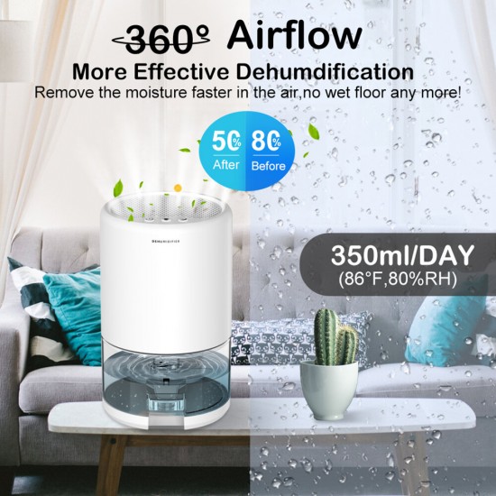 Mini Dehumidifier Air Dryer Moisture Absorber Powerful Dehumidification Negative Ion Sterilization 1000ml Water Tank for Home Bedroom Kitchen Office