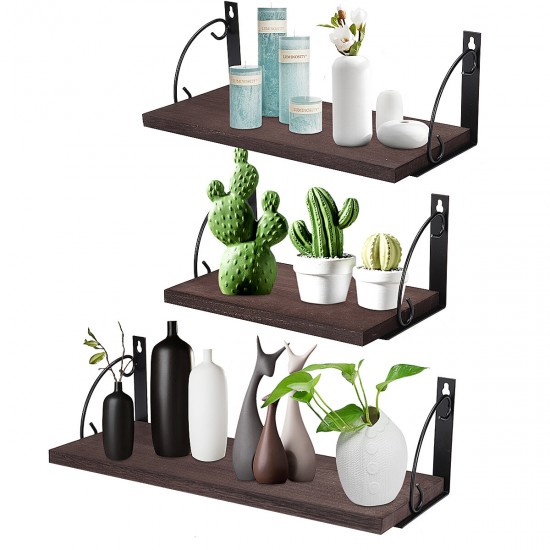 3-Tier Wooden Wall Mounted Floating Shelves DIY Storage Shelving Display Bracket