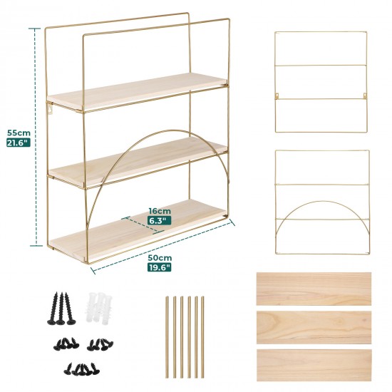 3-Layer Wooden Wall Mounted Storage Shelves Bedroom Drawing Room Rack Shelf Organizer Holder