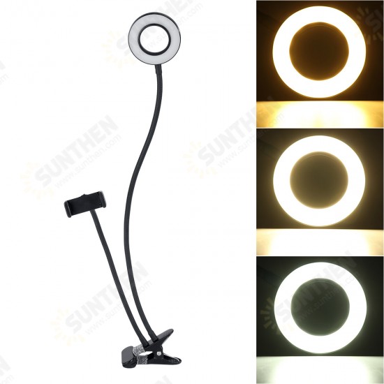 BG12W 2in1 Flexible Controllable USB 9cm 12W LED Selfie Ring Light+Desktop 5.8-8.5cm Phone Holder Clip YouTube Video Makeup LiveStream Remote Shutter