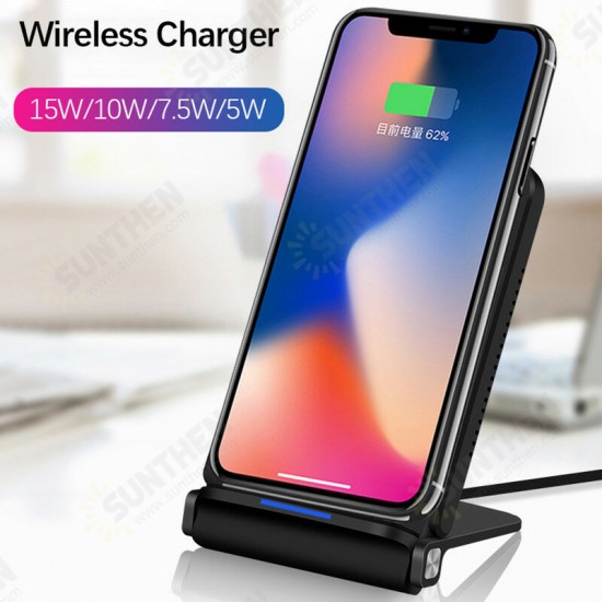 Q200 Foldable 15W Qi Wireless Charger Double Coil with Indicator Light Fast Charging Dock Stand for iPhone 12 XR 11