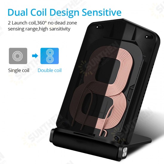 Q200 Foldable 15W Qi Wireless Charger Double Coil with Indicator Light Fast Charging Dock Stand for iPhone 12 XR 11