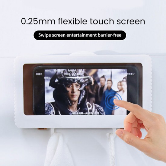 Rotational Base HD Touch Screen Waterproof Phone Case with Hook Bathroom Wall Mounted Holder Storager Sealed Organizer