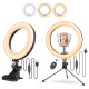 EGL-02S 10 inch 3 Color Modes Dimmable LED Ring Full Light Tripod Stand Live Selfie Holder with Remote Control for YouTube Tiktok VK Vlog Makeup