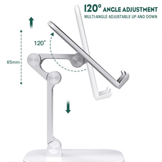 Foldable 120° Angle Adjustable Non-Slip Aluminum Alloy Desktop Mobile Phone Tablet Holder Stand for 4-12.9 inch Devices