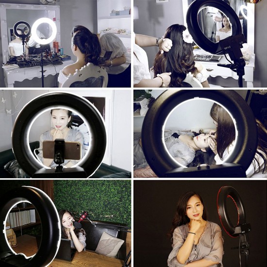 LED Ring Lamp Dimmable& Light Stand Kit Phone Photo Selfie Video Makeup Live Phone Holder