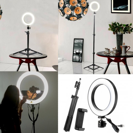 LED Ring Lamp Dimmable& Light Stand Kit Phone Photo Selfie Video Makeup Live Phone Holder