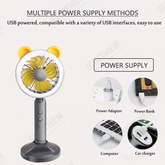 Mini Portable Cooling Fan Handheld Cooler LED Light Desktop Phone Holder