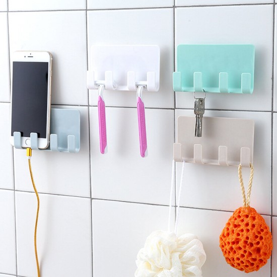 Sticky Wall Mounted Mobile Phone Holder Stand Bracket Hanger with 4 Hooks