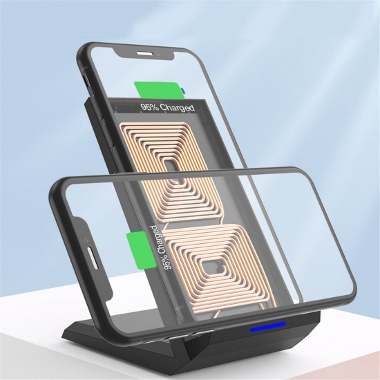 Universal 30W Qi Wireless Charger Horizontal Vertical Type-C Double Coil Charging Pad Stand Dock Mobile Phone Holder Stand