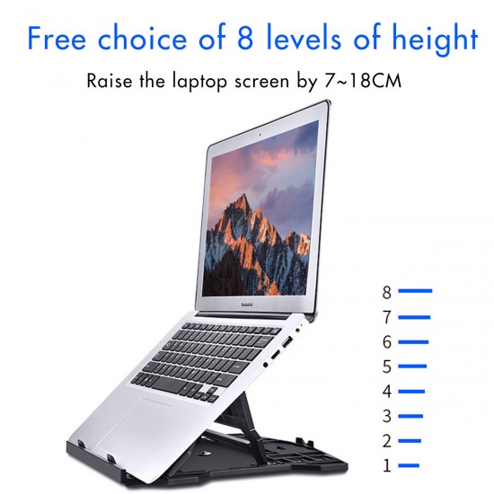 Universal Folding 360° Rotatable Bottom 8Level Height Lifting Adjust Hollow Heat Dissipation Macbook Stand Bracket Phone Holder for 13-17Inch Laptop