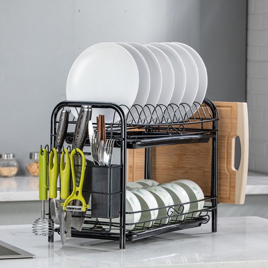 2/3 Tiers Dish Drainer Holder Metal Drying Rack Basket Bowl Dish Draining Shelf Dryer Tray Holder Kitchen Sink Organizer Home