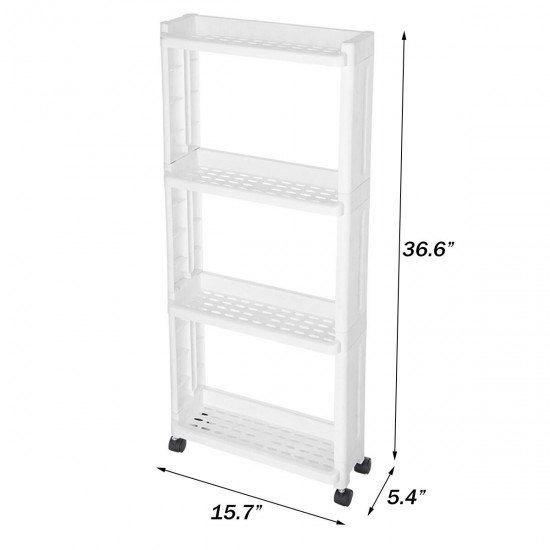 4 Layers Kitchen Storage Rack Slim Slide Tower Movable Assemble Plastic Bathroom Shelf Wheels Space Saving Organizer