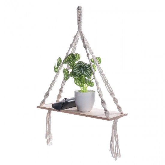 Bohemia Macrame Woven Wood Mount Shelf Tapestry Tassel Wall Hanging Storage Rack Home Office Decorations