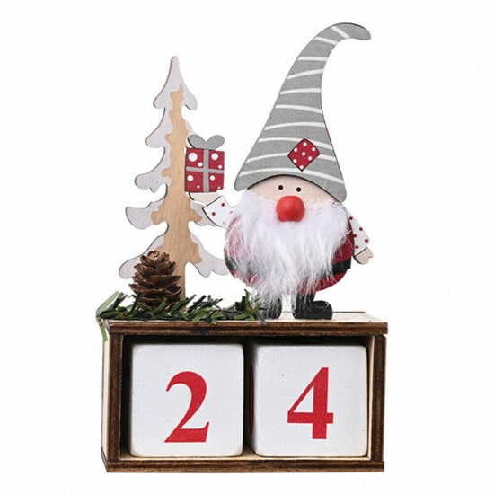 Christmas Count Down Calendar Pine Cone Santa Claus Wooden Ornament Home Office Decor