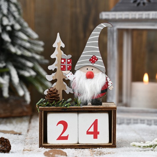 Christmas Count Down Calendar Pine Cone Santa Claus Wooden Ornament Home Office Decor