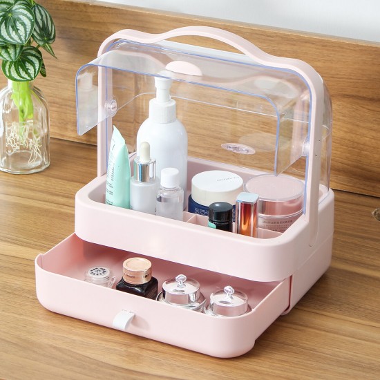 Cosmetic Storage Box Transparent Dust Cover Desktop Makeup Organizer Household Portable Shelf