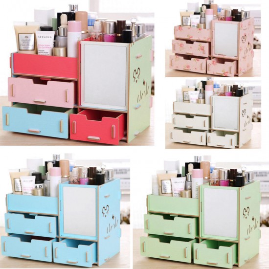 Desktop Storage Case Wooden Cosmetic Drawer Makeup Organizer Makeup Storage Box Container for Home Office