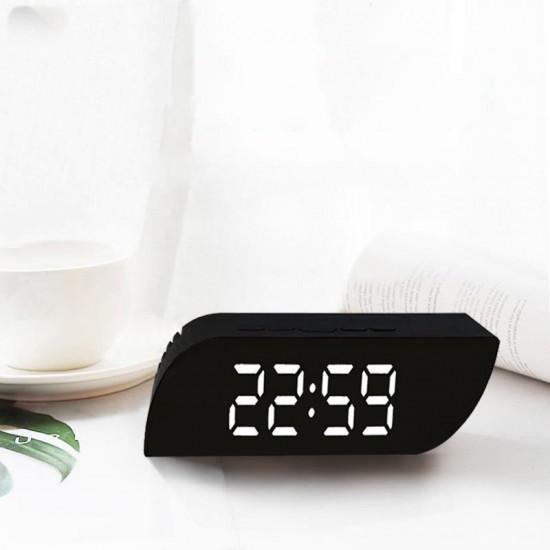 Digital LED Trapezoidal Mirror Alarm Clock Time Date Temperature Cyclically Display Calendar Snooze Clock Office Home Decorations