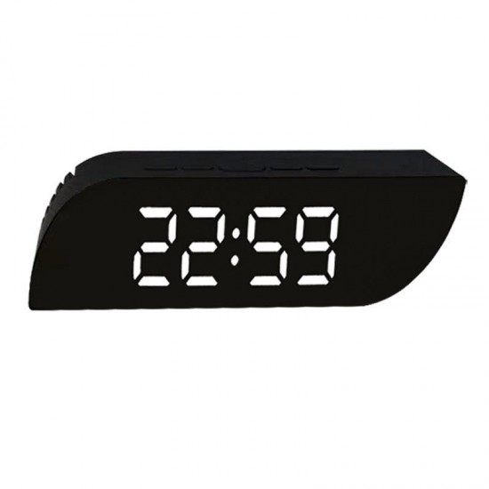Digital LED Trapezoidal Mirror Alarm Clock Time Date Temperature Cyclically Display Calendar Snooze Clock Office Home Decorations