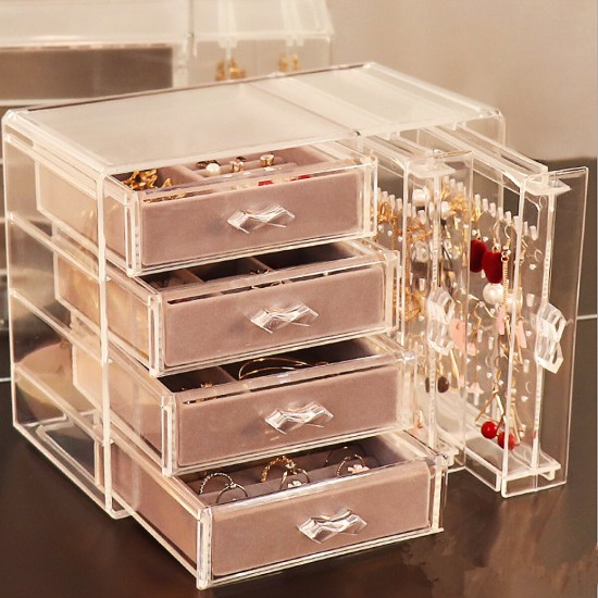 Dustproof Transparent Acrylic Earrings Jewelry Storage Box Display Stand Rack Tray