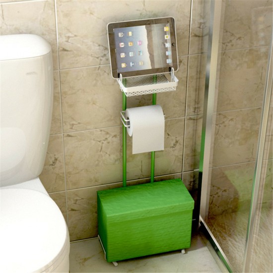 Floor Toilet Paper Roll Holder Standing Phone Tablet Holder with Storage Rack