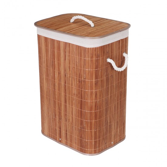 Folding Bamboo Laundry Basket with Lid Removable Bag Dirty Clothes Storage