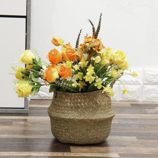 Folding Seagrass Storage Basket Home Decorative Rattan Plant Flower Pot Decor Handmade Woven Wicker Belly Toy Laundry Basket