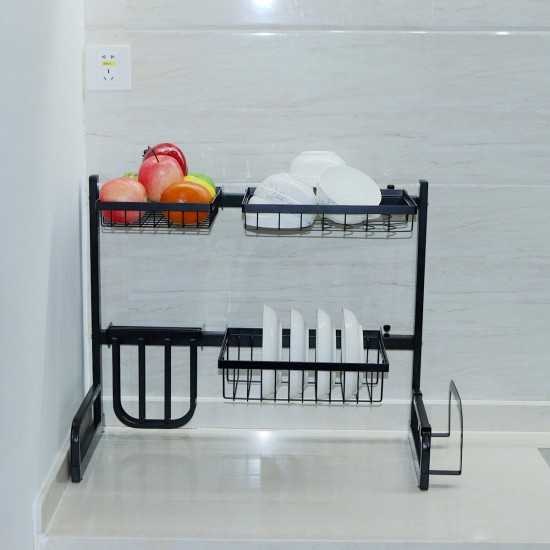 Iron Art Retractable Storage Rack 63-93cm Carbon Steel Multifunctional Dish Rack Kitchen Accessories Organizer