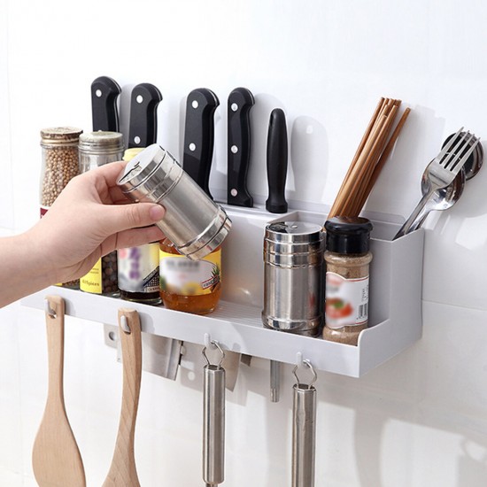 Kitchen Wall Mounted Rack Storage Holder Cutter Spice Seasoning Jar Multifunctional Shelf Organizer