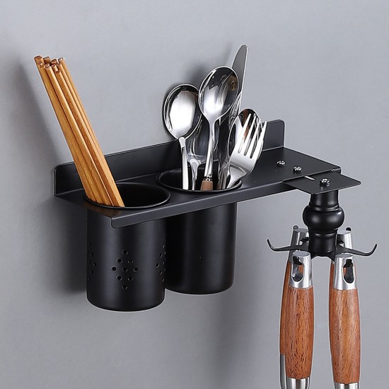 Kitchen Wall-mounted Storage Rack Stainless Steel 360 ° Rotating Hook Hanging Racks for Cutter Chopsticks Pot Lid