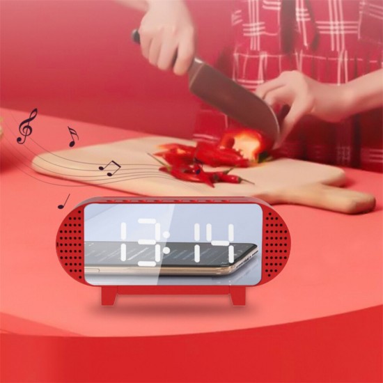 Mini Mirror Bluetooth Acoustic Alarm Clock LED Wireless Portable Music Player Alarm Clock Home Bedside Office Desktop Supplies