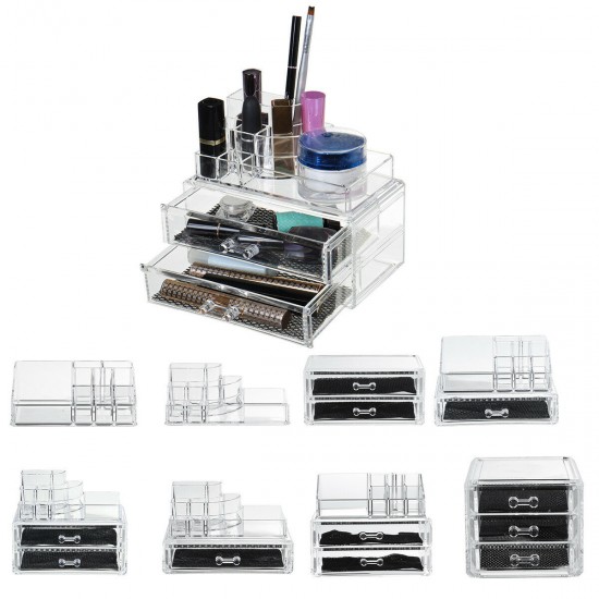 Transparent Cosmetics Storage Box Combination Rack Desktop Organizer Lipstick Powder Display Box Multilayer with Drawer Storage Box