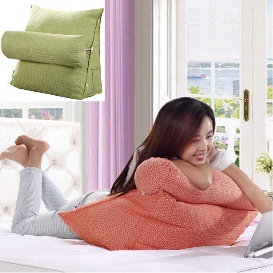 Triangle Wedge Pillow, Cotton and Linen Reading Backrest Cushion Bed Backrest Positioning Back Support Pillow Office Waist Back Cushion for Bed Sofa