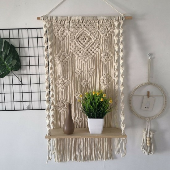 Wall Hanging Rack Macrame Knitted Rope Woven Tassel Wall Hanging Handmade Tapestry Display Stand Home Office Decor