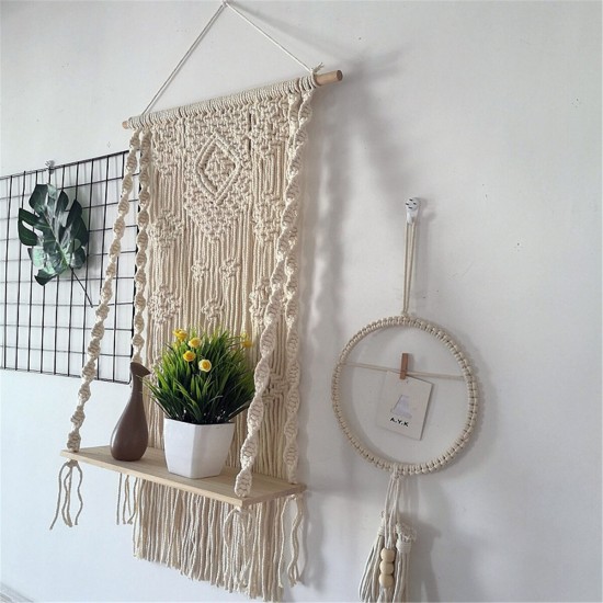 Wall Hanging Rack Macrame Knitted Rope Woven Tassel Wall Hanging Handmade Tapestry Display Stand Home Office Decor